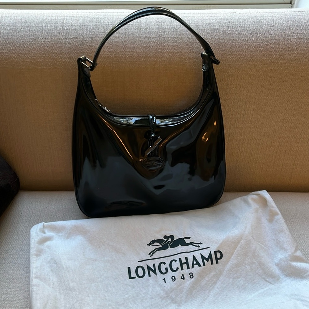 Longchamp patent leather hobo in black